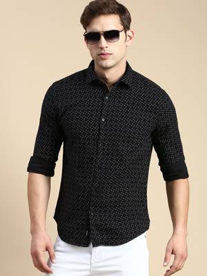 men's long sleeves abstract black shirt 1