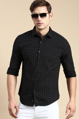 men's long sleeves abstract black shirt