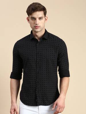 men's long sleeves abstract black shirt 2