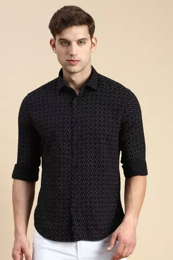 men's long sleeves abstract black shirt