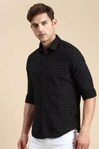 men's long sleeves abstract black shirt