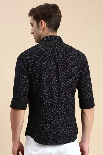 men's long sleeves abstract black shirt