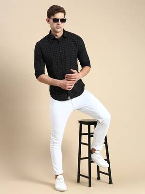 men's long sleeves abstract black shirt 5