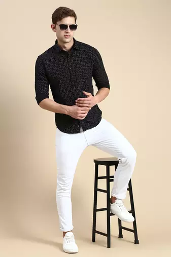 men's long sleeves abstract black shirt