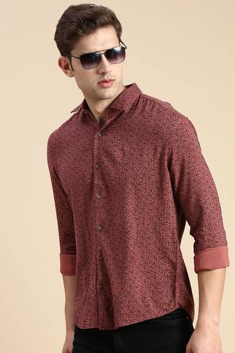 men's long sleeves floral mauve shirt