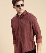men's long sleeves floral mauve shirt