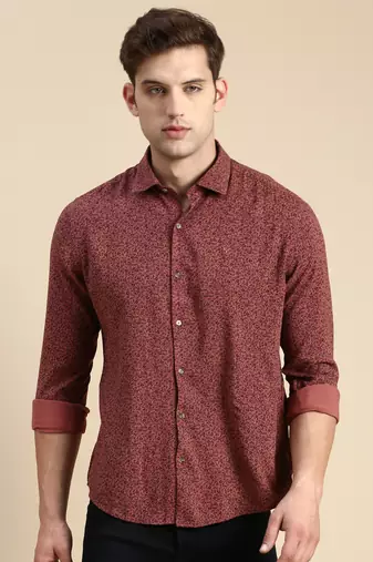 men's long sleeves floral mauve shirt