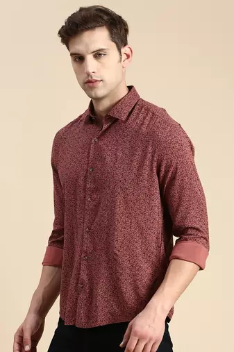 men's long sleeves floral mauve shirt