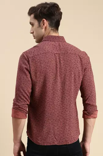 men's long sleeves floral mauve shirt