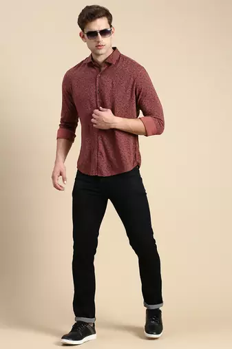 men's long sleeves floral mauve shirt