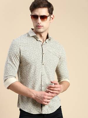men's long sleeves floral beige shirt 1