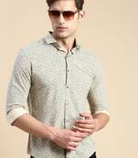 men's long sleeves floral beige shirt