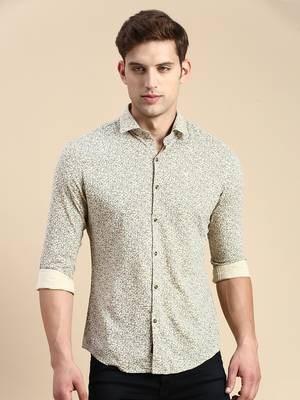 men's long sleeves floral beige shirt 2