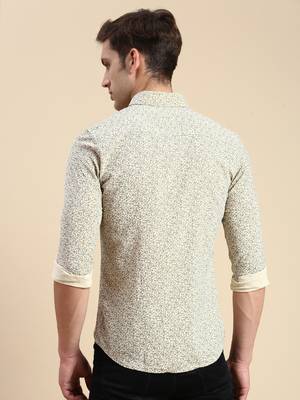 men's long sleeves floral beige shirt 4