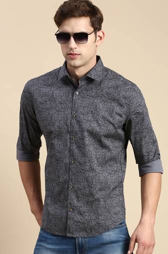 men's long sleeves abstract grey shirt