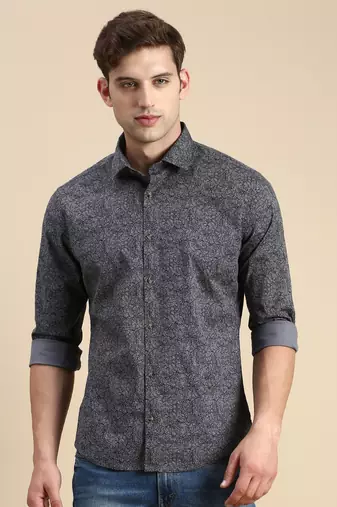men's long sleeves abstract grey shirt