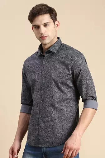 men's long sleeves abstract grey shirt