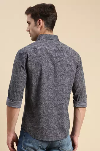 men's long sleeves abstract grey shirt