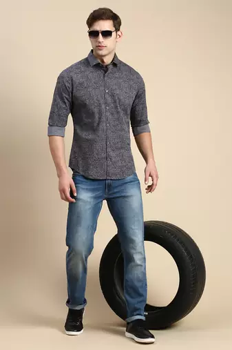 men's long sleeves abstract grey shirt