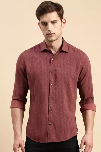men's long sleeves abstract mauve shirt