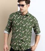 men's long sleeves floral olive shirt