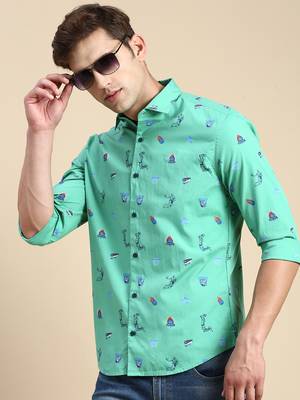 men's long sleeves conversational green shirt 1
