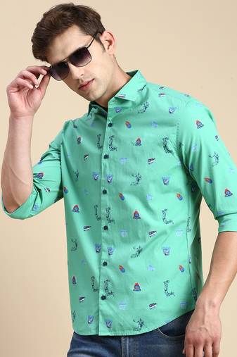 men's long sleeves conversational green shirt