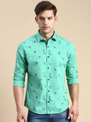 men's long sleeves conversational green shirt 2
