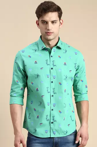 men's long sleeves conversational green shirt