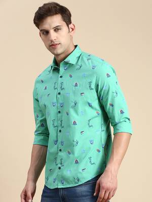 men's long sleeves conversational green shirt 3