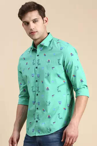 men's long sleeves conversational green shirt