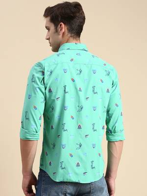 men's long sleeves conversational green shirt 4