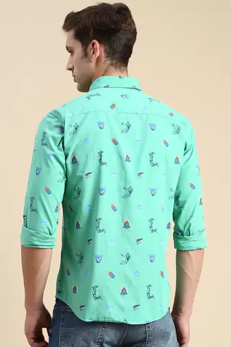 men's long sleeves conversational green shirt