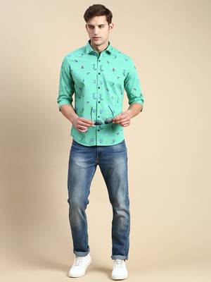 men's long sleeves conversational green shirt 5