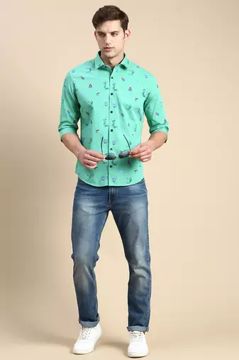 men's long sleeves conversational green shirt