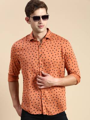 men's long sleeves polka dots rust shirt 1