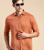men's long sleeves polka dots rust shirt