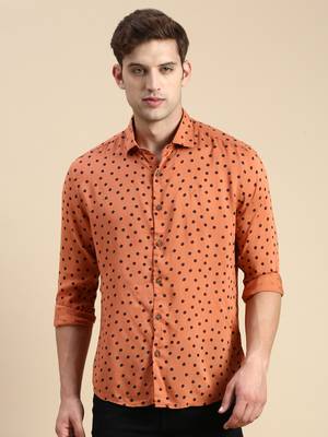 men's long sleeves polka dots rust shirt 2