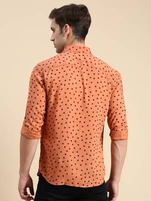 men's long sleeves polka dots rust shirt 4