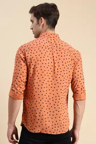 men's long sleeves polka dots rust shirt