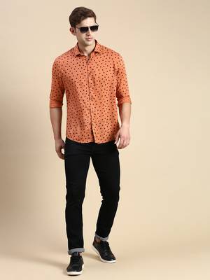 men's long sleeves polka dots rust shirt 5