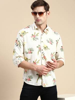 men's long sleeves floral cream shirt 1
