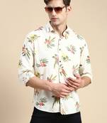 men's long sleeves floral cream shirt