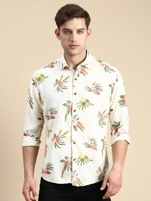 men's long sleeves floral cream shirt 2