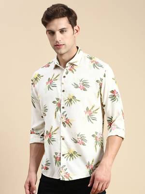 men's long sleeves floral cream shirt 3