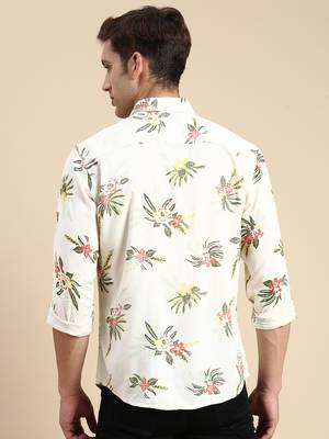 men's long sleeves floral cream shirt 4