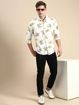 men's long sleeves floral cream shirt 5