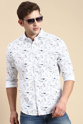 men's long sleeves abstract white shirt