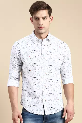 men's long sleeves abstract white shirt