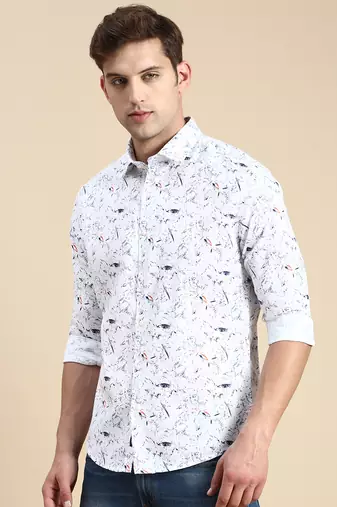 men's long sleeves abstract white shirt